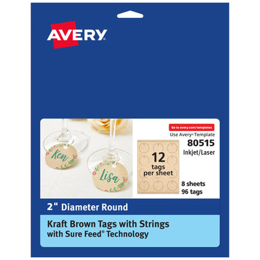 Avery Kraft Brown Round Tags with Sure Feed Technology, 2
